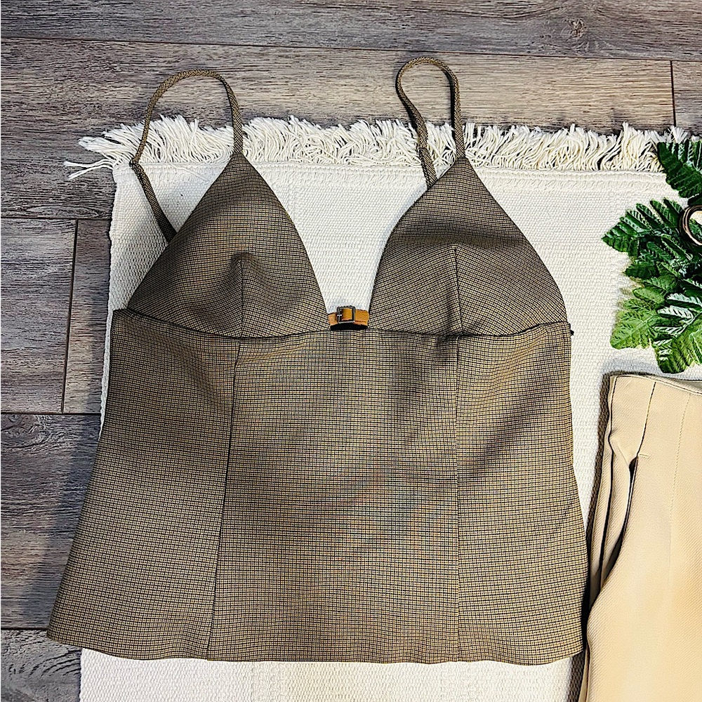 Brown Plaid Spaghetti Strap Top